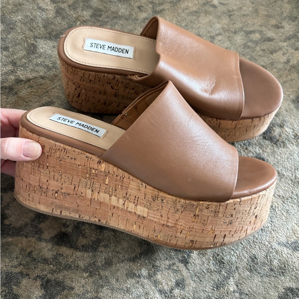 Steve Madden Brown Cork Platform Sandals